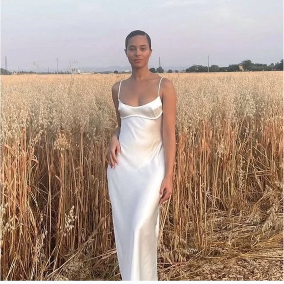 ZARA WHITE SATIN EFFECT CUT OUT BACK MIDI MAXI SLIP DRESS - Picture 6 of 17